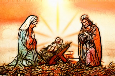 Maria und Josef vor der Krippe