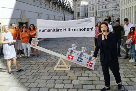 Eine Verdreifachung des Auslandskatastrophenhilfefonds forderten die NGOs in der Wiener Innenstadt. Foto: AG Globale Verantwortung