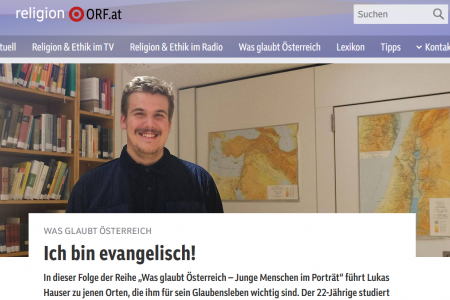 Lukas Hauser spricht im ORF-Podcast über sein Evangelsich-Sein. Foto: Screenshot/Religion.ORF.at//Portrait: Ronja A. Pfau