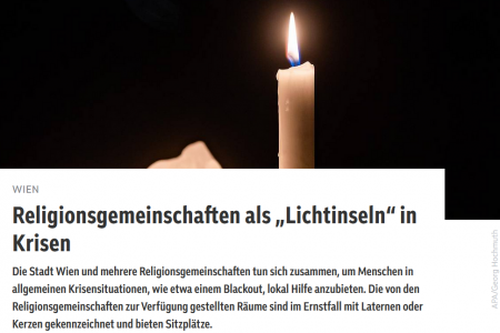 Religion.orf.at berichtet über &quot;Lichtinseln&quot; im Falle eines Blackouts in Wien. Foto: APA/Georg Hochmuth