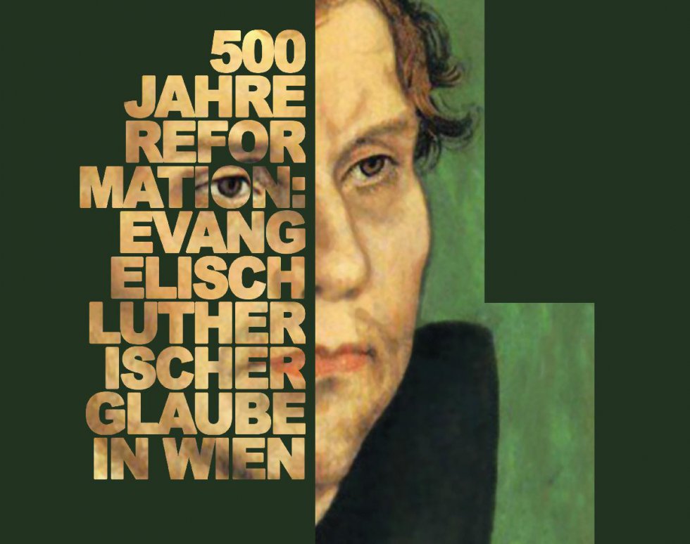 Das Plakat zeigt ein Gemälde von Martin Luther