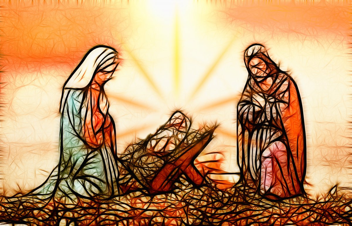 Maria und Josef vor der Krippe