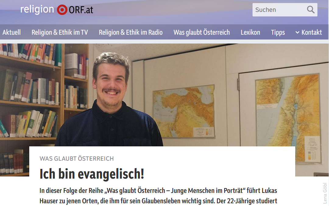 Lukas Hauser spricht im ORF-Podcast über sein Evangelsich-Sein. Foto: Screenshot/Religion.ORF.at//Portrait: Ronja A. Pfau