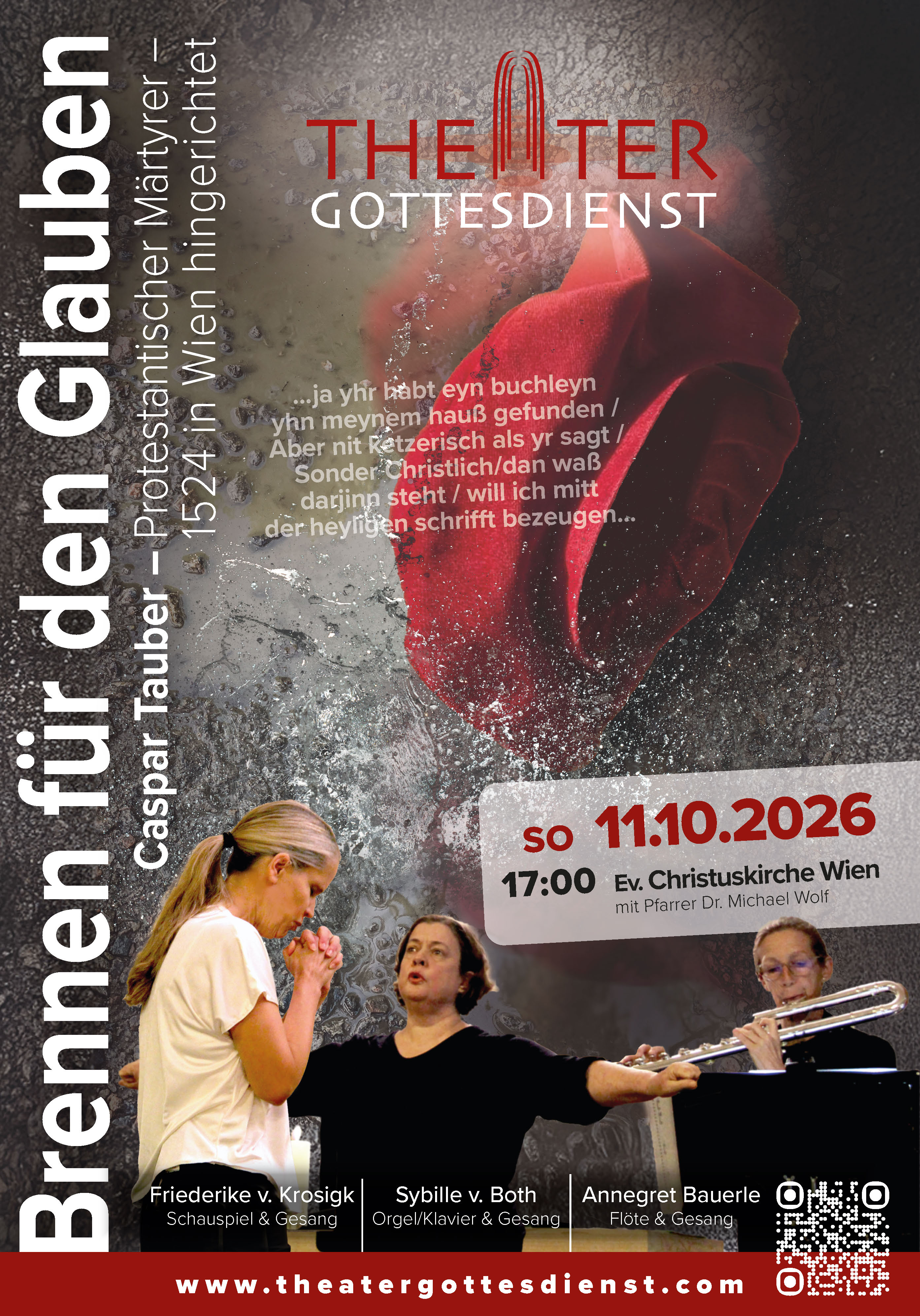 Plakat Theatergottesdienst - Caspar Tauber - SO 11.10.2026 17:00 Ev. Christuskirche Wien mit Pfarrer Dr. Michael Wolf