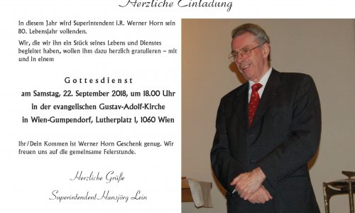 Einladung zum Festgottesdienst am 22.9. um 18 Uhr in die Gustav-Adolf-Kirche in Wien-Gumpendorf