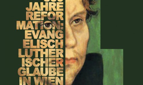 Das Plakat zeigt ein Gemälde von Martin Luther