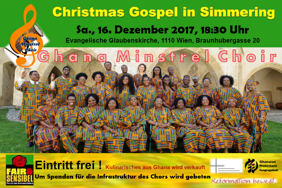 Der Ghana Minstrel Choir in seinen bunten afrikanischen Gewändern gekleidet
