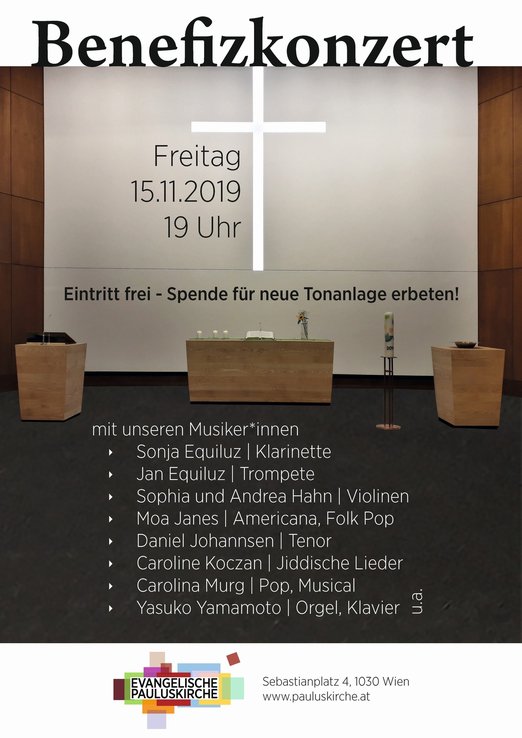 Benefizkonzert in der Pauluskirche am 15. November, 19.00 Uhr