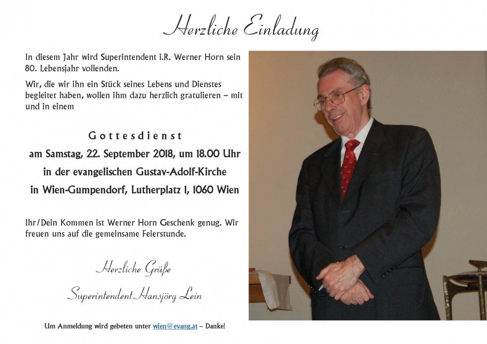 Einladung zum Festgottesdienst am 22.9. um 18 Uhr in die Gustav-Adolf-Kirche in Wien-Gumpendorf