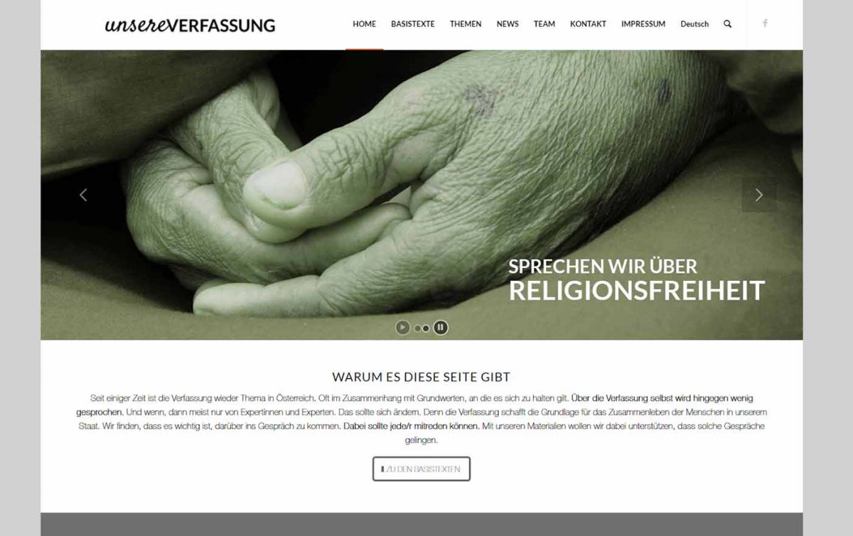 „unsereverfassung.at“ ist eine private Initiative, die einen Beitrag zur politischen Bildung leisten will und über eine Website Basisinformationen zu Fragen rund um die Verfassung zur Verfügung stellt. (Foto: screenshot) „unsereverfassung.at“ ist eine private Initiative, die einen Beitrag zur politischen Bildung leisten will und über eine Website Basisinformationen zu Fragen rund um die Verfassung zur Verfügung stellt. (Foto: screenshot)
