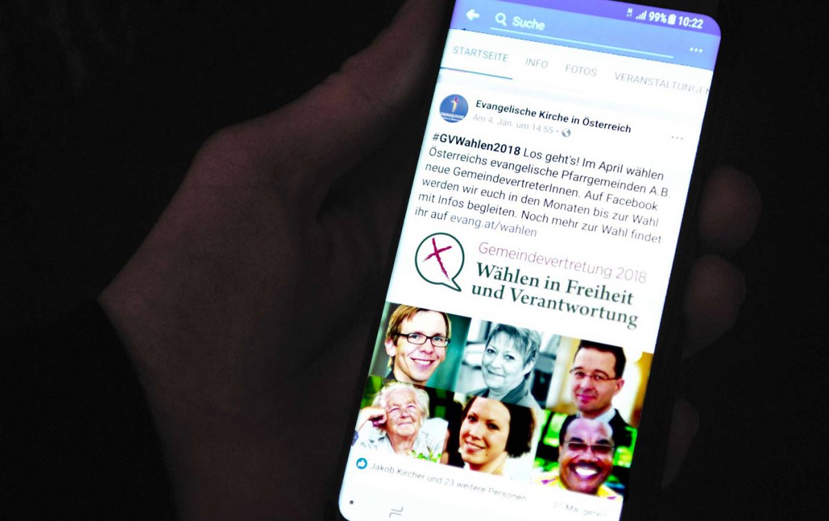 Informationen zu den Gemeindevertretungswahlen sind seit Anfang des Jahres auf der Facebook-Seite der Evangelischen Kirche A.B. zu finden. Foto: epd/M. Uschmann Informationen zu den Gemeindevertretungswahlen sind seit Anfang des Jahres auf der Facebook-Seite der Evangelischen Kirche A.B. zu finden. Foto: epd/M. Uschmann