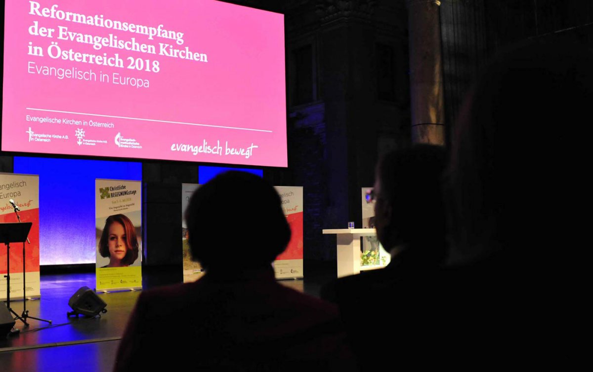 Die Verantwortung der Kirchen für Europa stand im Mittelpunkt des Reformationsempfangs 2018 im Wiener Odeon-Theater. Foto: epd/Uschmann Die Verantwortung der Kirchen für Europa stand im Mittelpunkt des Reformationsempfangs 2018 im Wiener Odeon-Theater. Foto: epd/Uschmann