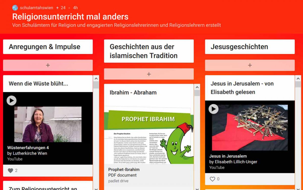 „Religionsunterricht mal anders“ soll für spirituelle Impulse in der Coronakrise sorgen. Foto: Schulamt Wien/Screenshot