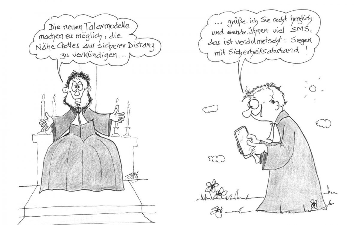 Humor aus sicherer Entfernung: Pfarrer und Cartoonist Siegfried Kolck-Thudt analysiert die Coronakrise mit scharfer Feder. Foto: Siegfried Kolck-Thudt