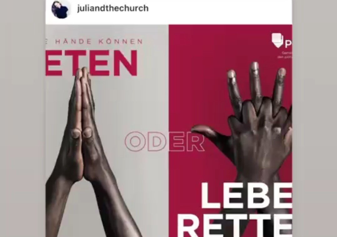 "Kein normaler Mensch würde sich hinsetzen und erst mal ruhig die Hände falten, bevor er einem anderen Menschen in Lebensgefahr hilft", schreibt Pfarrerin Julia Schnizlein auf Instagram. Screenshot: @juliandthechurch/ Sujet: www.puls.at Insta-Posting von @juliandthechurch